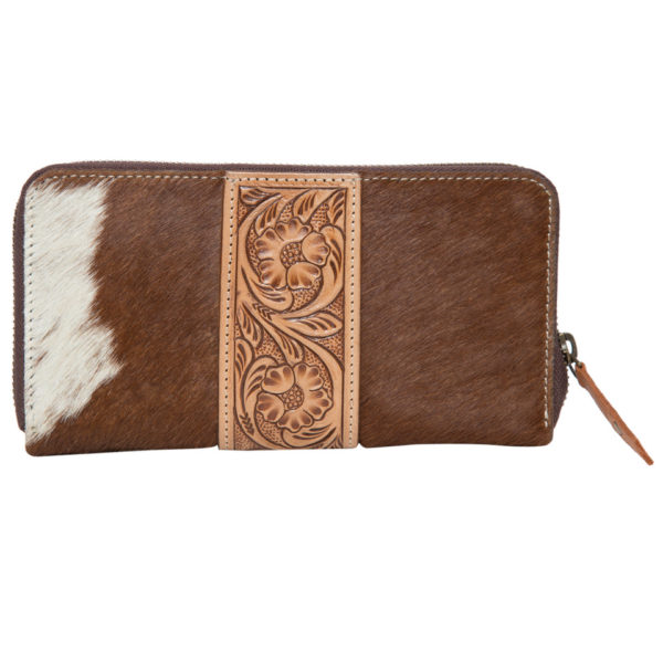 Aw21 Tan White Cowhide Tooling Zipper Wallet