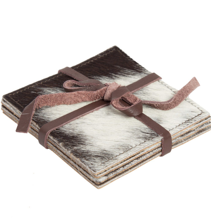 Cacos Brown White Cowhide Coaster Set
