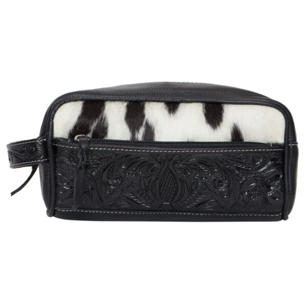At62 Black White Cowhide Toiletries Bag Leather Carving