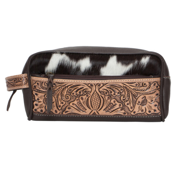 At62 Brown White Cowhide Toiletries Bag Leather Carving