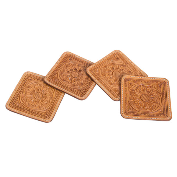 Costo Tan Tooling Leather Coaster Set Open