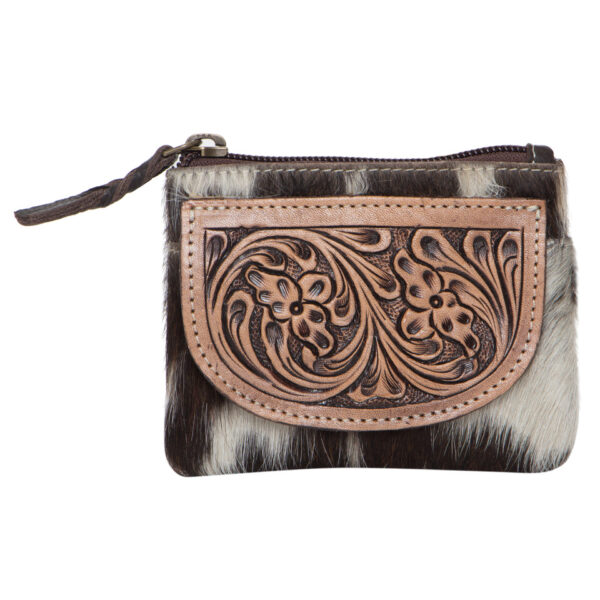 Ac46 Brown White Cowhide Tooled Purse