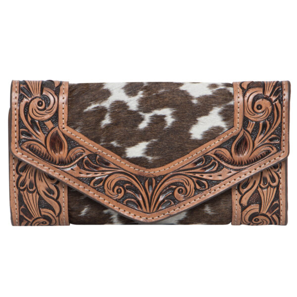 Aw26 Brown White Cowhide Tooling Wallet