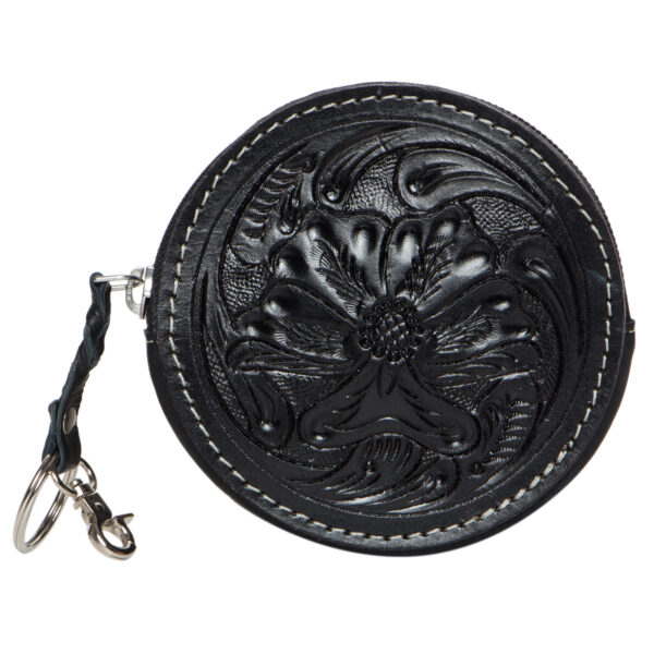 Ca10 Black Tooled Leather Round Coin Purse