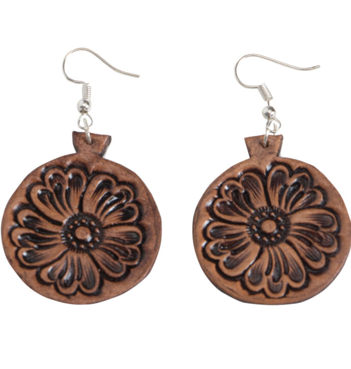 Tooled Round Drop Earrings – Leather Jewellery Surgical Steel – TE02 (Min 3pcs)
