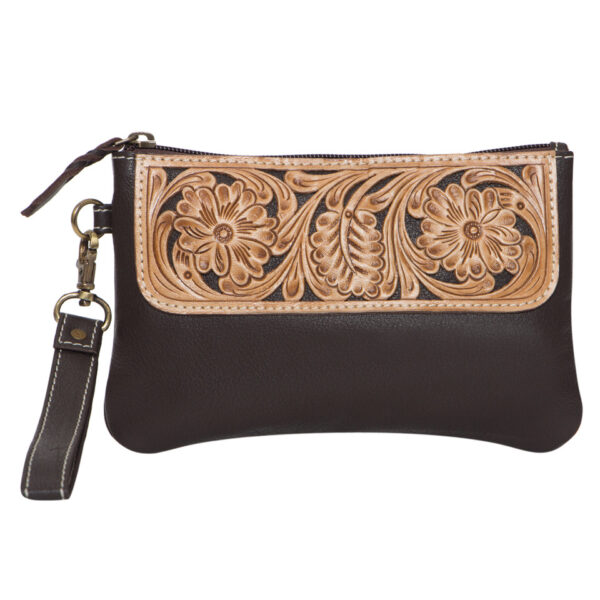 Tlc45 Brown Tooled Leather Clutch