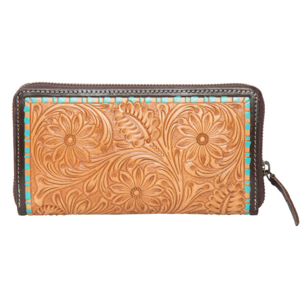 Tortle Tan Hand Tooled Leather Zipper Wallet Back